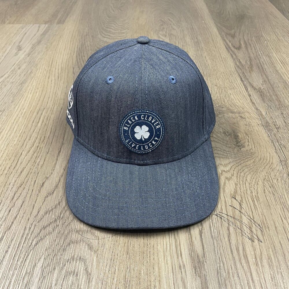 Black Clover Hat Cap Strap Back Blue Denim Topgolf Clover Patch Mens Golf